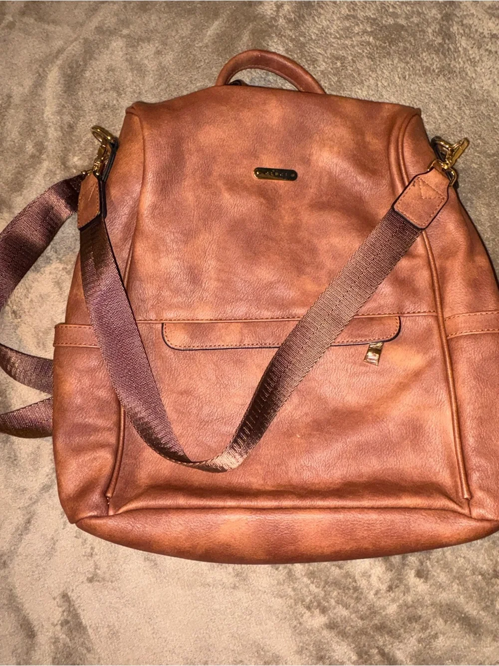 Leather-Style Brown Women’s Backpack Tote - Unbranded
